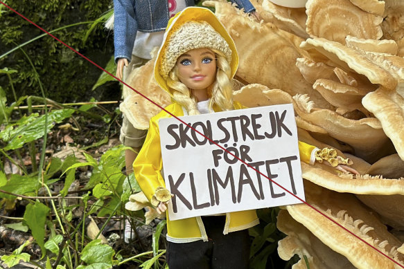 A fake Greta Thunberg Barbie from the news release photos. 