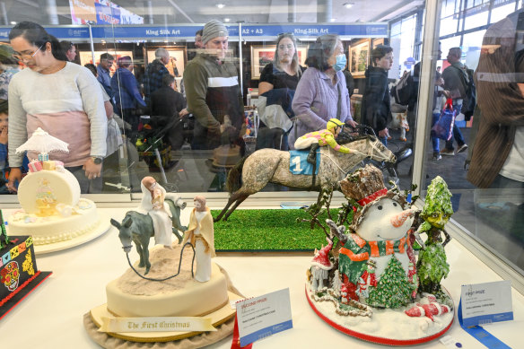 Some of the decorated cake entries at the Melbourne Royal Show. 