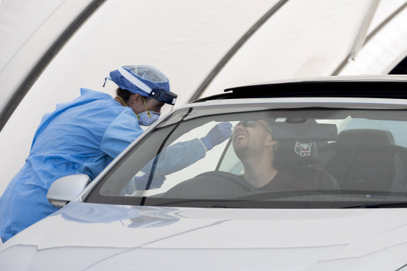 The car park at Bondi Beach has been turned into a coronavirus drive-through testing site. 