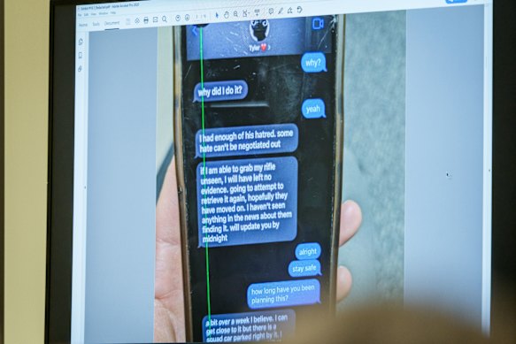 Text message exchanges between Tyler Robinson and his then partner and roommate that were shown in court on Thursday.