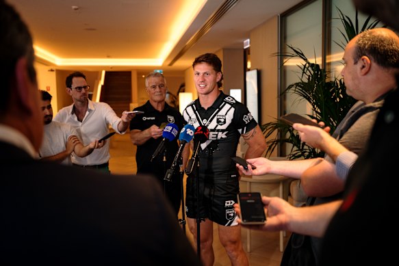 Kalyn Ponga addresses the media on Friday.