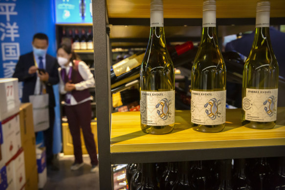 Australia wines at a Shanghai expo in November 2020. China slapped tariffs or restrictions on $20 billion worth of Australian exports in 2020.