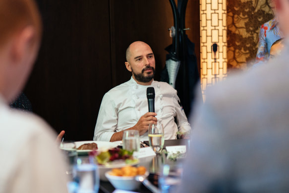 Rockpool executive chef Corey Costelloe speaking at a meeting of hospitality leaders to discuss the What’s stopping the next generation of Australian culinary talent? report.