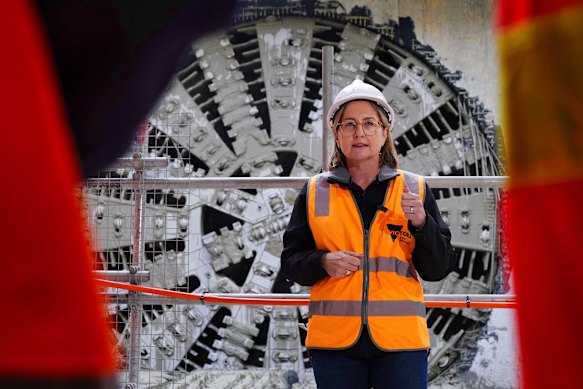 Premier Jacinta Allan during her press conference in Bulleen on Sunday.