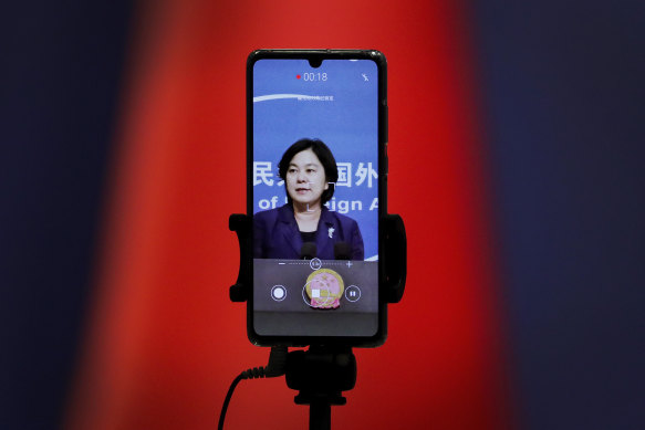 Chinese Foreign Ministry spokeswoman Hua Chunying as she speaks during a daily briefing at the Ministry of Foreign Affairs in Beijing.