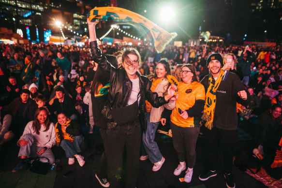 Thousands of Matildas fans packed the Darling Harbour live site to watch the last-16 match against Denmark.