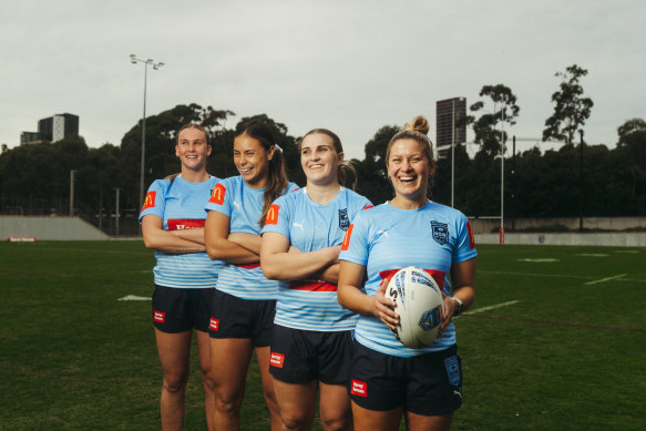 NSW Sky Blues’ debutantes (L-R) Jaime Chapman, Taliah Fuimaono, Jesse Southwell, and Brooke Anderson.