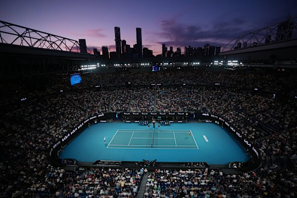 The high view of Rod Laver Arena on night one of the 2026 Australian Open.