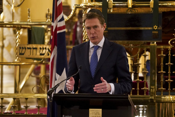 Christian Porter releases of a draft of the Religious Discrimination Bill at the Great Synagogue in Sydney.