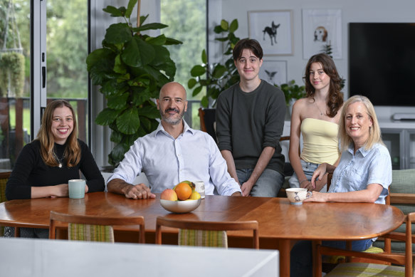 With partner Dave Skinner and (from left) children Abby, Charlie and Evie.