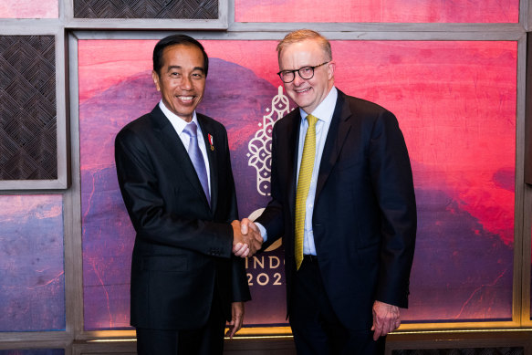 Indonesian President Joao Widodo and Australian Prime Minister Anthony Albanese at the G20 in Bali last November.