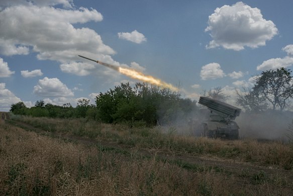 Ukrainians fire toward Russian controlled territory in the Donetsk region of eastern Ukraine.