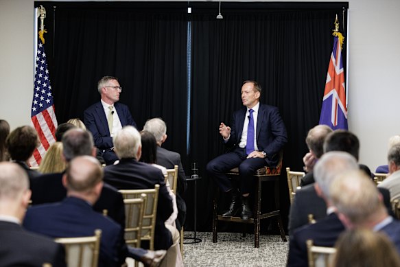 Former NSW premier Dominic Perrottet and former prime minister Tony Abbott in Washington.