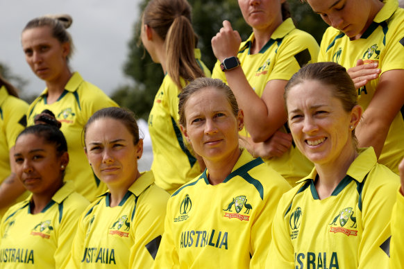 Meg Lanning during Australia’s team photo shoot on Friday.