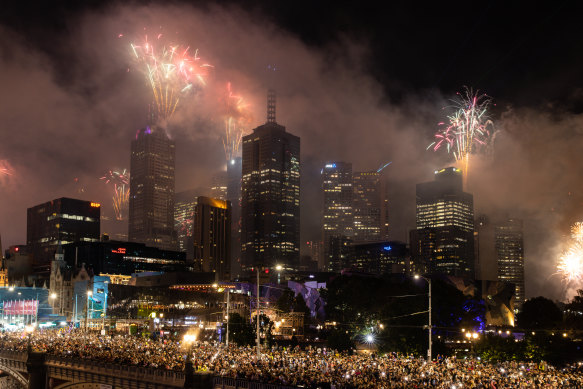 New Year’s fireworks in Melbourne a year ago. 