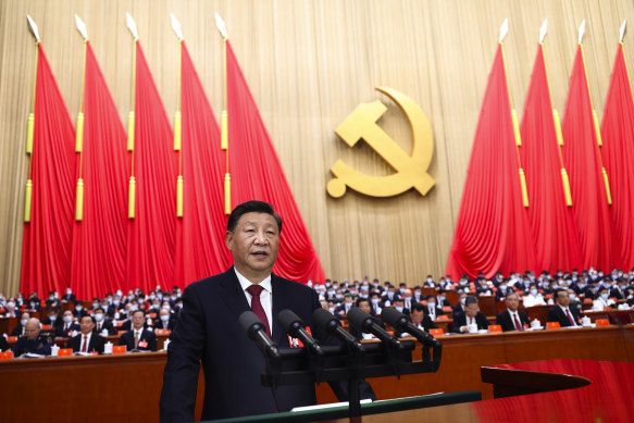 Xi Jinping delivers the opening speech at the Party Congress on Sunday.