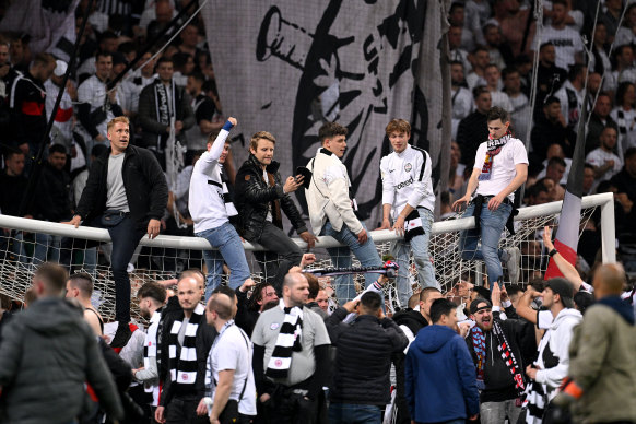 Eintracht Frankfurt fans invaded the pitch after they beat West Ham to secure their spot in the Europa League final.