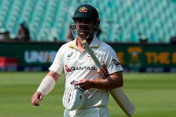 Travis Head was bowled early on day four of the first Test against South Africa.
