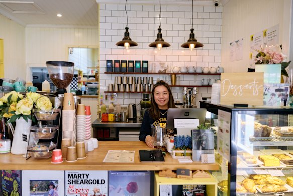 Stephanie operating the coffee machine at The Jam Pantry, a Greenslopes favourite.