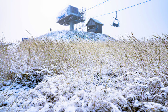 A dusting of snow on Mount Buller on Tuesday morning.