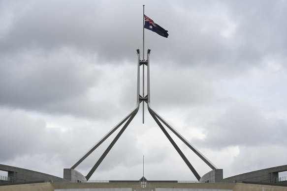 The Parliament House flag at half-mast after the death of the Queen.