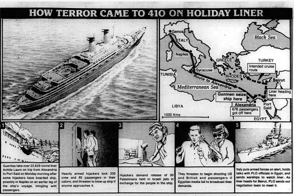 'How terror came to 410 on holiday liner' from The Age, published October 9, 1985.