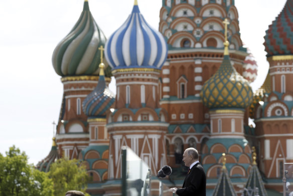 Russian President Vladimir Putin delivers his Victory Day speech on Red Square.