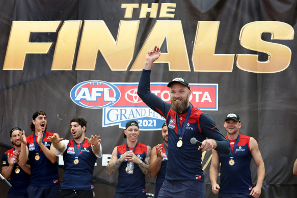 Gawn on stage stage during the AFL Premiership Team Celebrations at Forrest Place “Footy Place”.