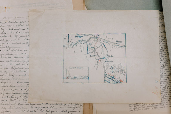 The map drawn by a Nazi soldier from the 1940s that purports to show the location of buried treasure, in The Hague, Netherlands.