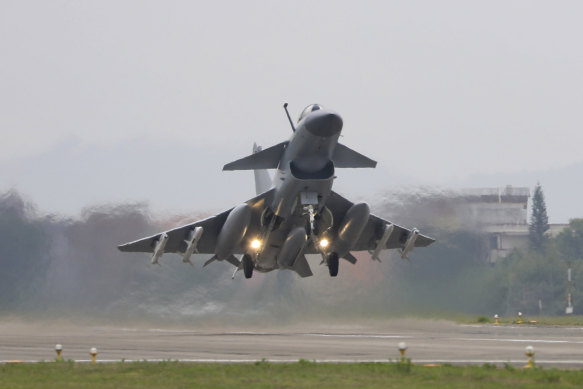 A Chinese fighter takes off during a combat readiness patrol in April.