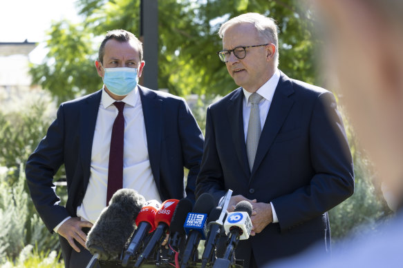 WA Premier Mark McGowan and Labor leader Anthony Albanese at Wednesday’s press conference.