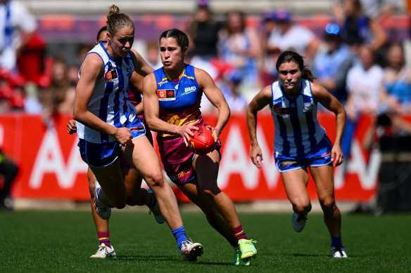 Ally Anderson breaks into space for the Lions in the AFLW grand final.