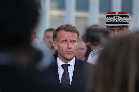 French President Emmanuel Macron at the fire and rescue operational centre in Bordeaux on Monday.