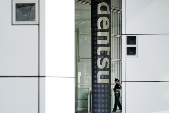 The headquarters of Japanese advertising company Dentsu Inc in Tokyo.