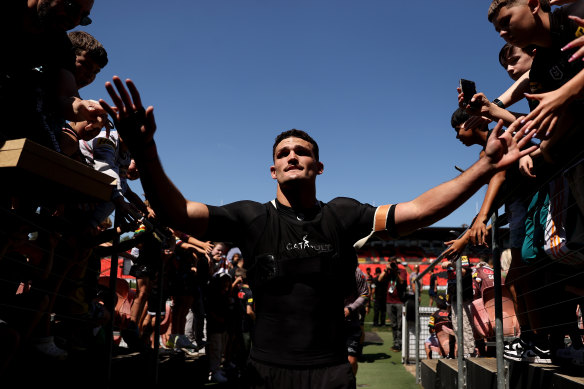 Nathan Cleary greets Panthers fans.