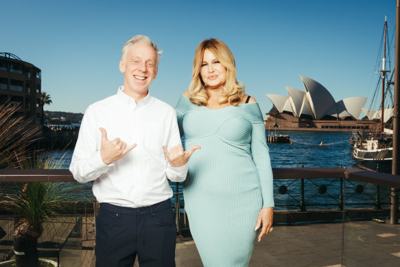 Mike White and Jennifer Coolidge from TV series The White Lotus in Sydney for the 2023 Vivid Festival.