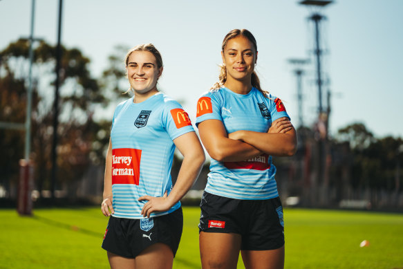 Jesse Southwell (left) and Taliah Fuimaono (right) will be the Sky Blues new halves pairing for their must-win clash in Townsville on Thursday.
