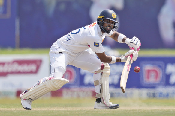 Sri Lanka’s Dinesh Chandimal plays a shot during day three
