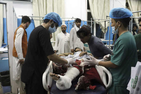 A victim receiving medical assistance after the terrorist attack at Kabul’s international airport on Thursday, August 26, 2021. 