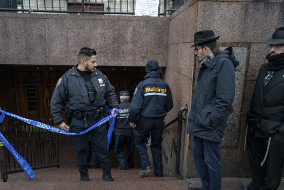 Building inspectors at the Chabad-Lubavitcher movement's global headquarters in New York.
