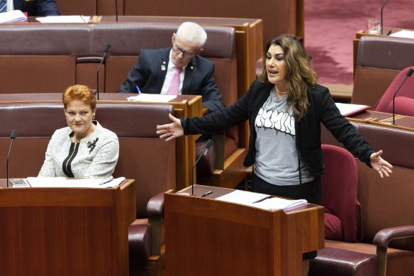 Lidia Thorpe and Pauline Hanson in the Senate on Monday.