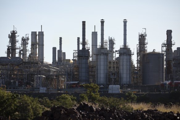 The Woodside-operated Karratha gas plant on Burrup Peninsula near Dampier in Western Australia.