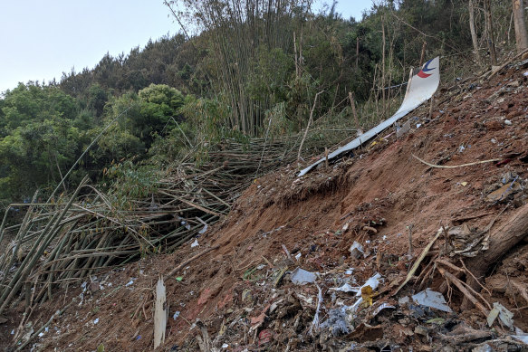 A piece of wreckage of the China Eastern’s flight MU5735.