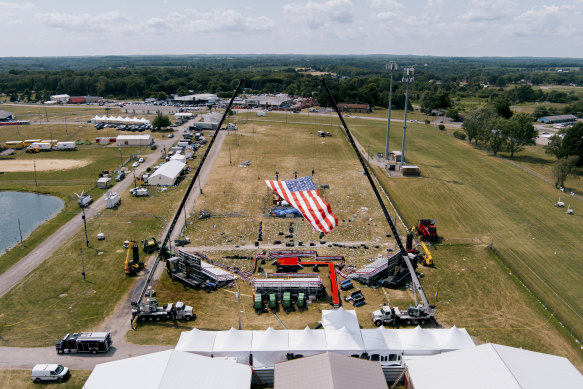 An aerial view of the Butler Farm Show grounds, where Thomas Crooks attempted to assassinate former president Donald Trump.