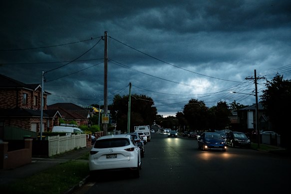 Threatening clouds loom over Lidcombe. 