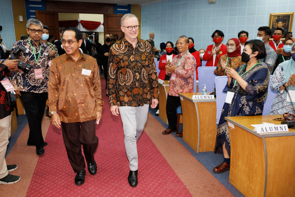 Albanese during a visit to the university on Tuesday.