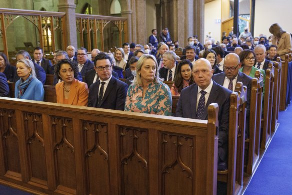 Opposition Leader Peter Dutton and his wife Kirilly during the ecumenical service.