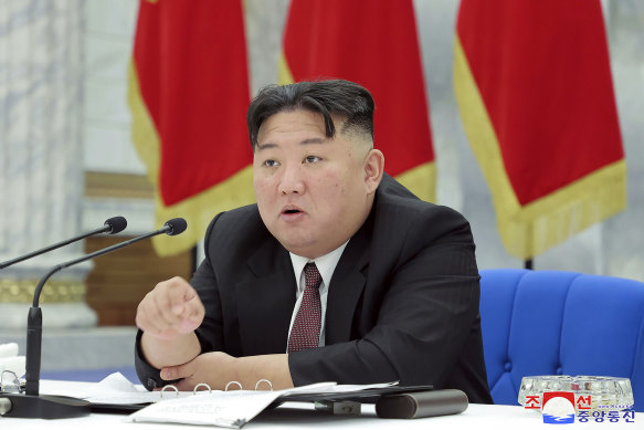 North Korean leader Kim Jong-un speaks during a meeting of the Workers’ Party of Korea at the party headquarters in Pyongyang, North Korea on Friday, December 30.