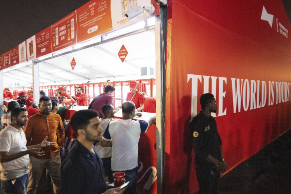 Soccer fans at a fan zone during the World Cup in Doha, Qatar.