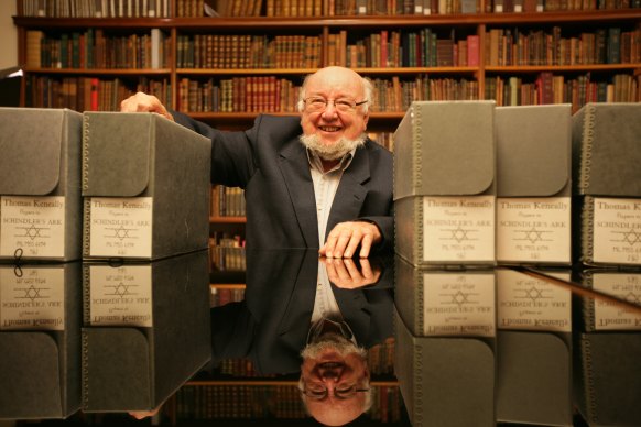 Six boxes of research papers which Tom Keneally collected when he wrote Schindlers Ark.